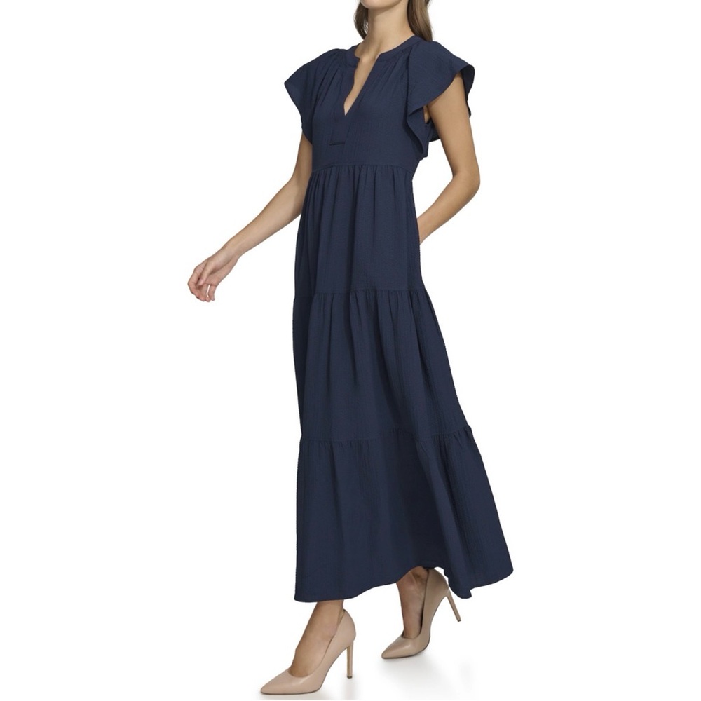 Harper Rose Navy Tiered Maxi Dress with Flutter Sleeves